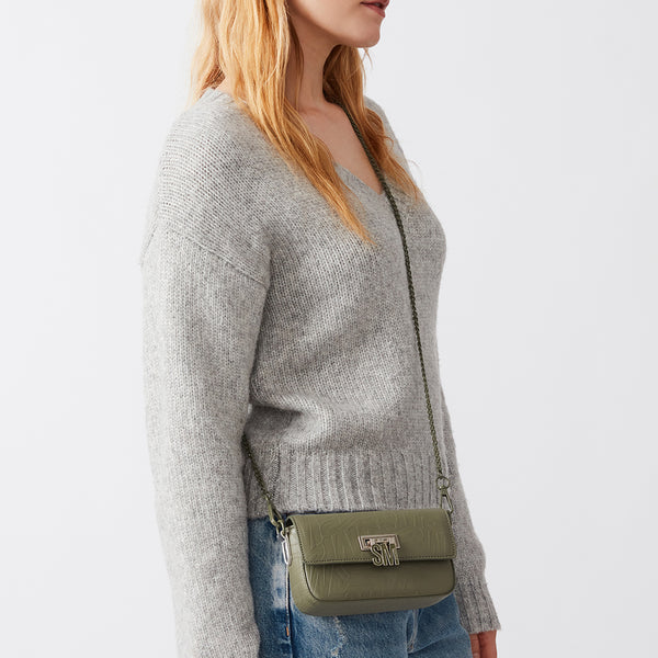 Come Pick Me Up Faux Leather Crossbody In Olive
