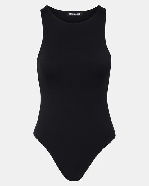 1. STATE Mixed Media Bodysuit in Rich Black