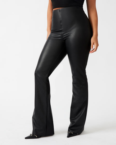 Brown Stretch Leather Pull-On Micro Flare Pants