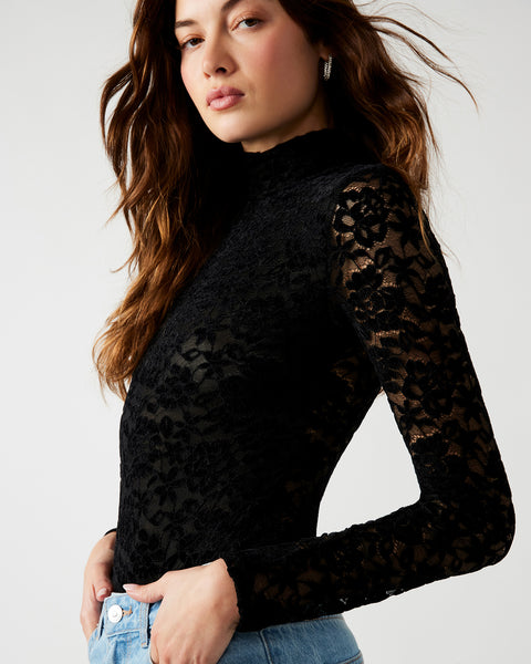 Mabel black satin/lace bodysuit