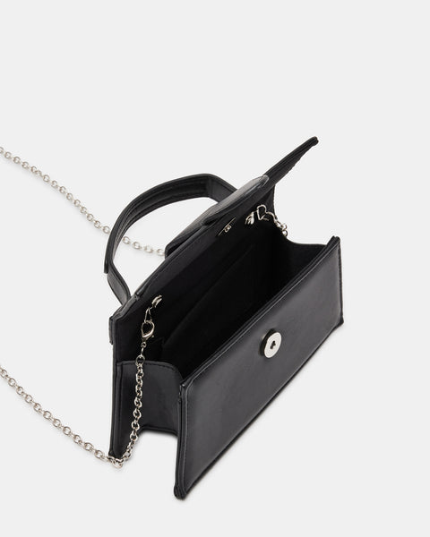 ARLAN Black Patent Trapezoidal Satchel Bag