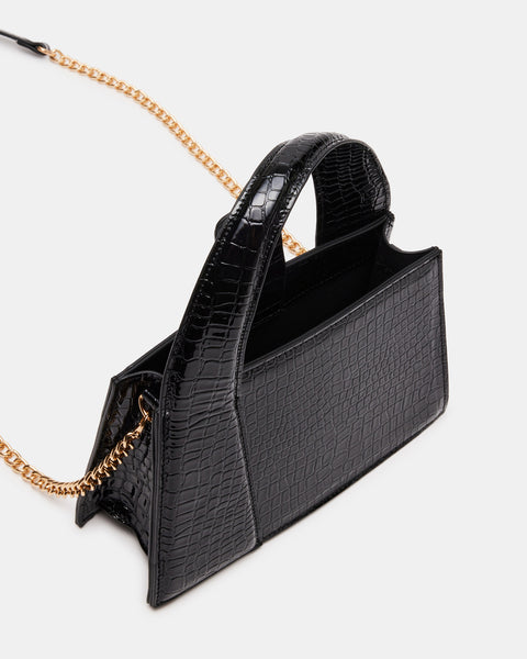 Black Faux Croc Twist Handle Cross Body Bag