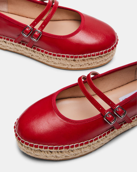 Red leather sales espadrilles