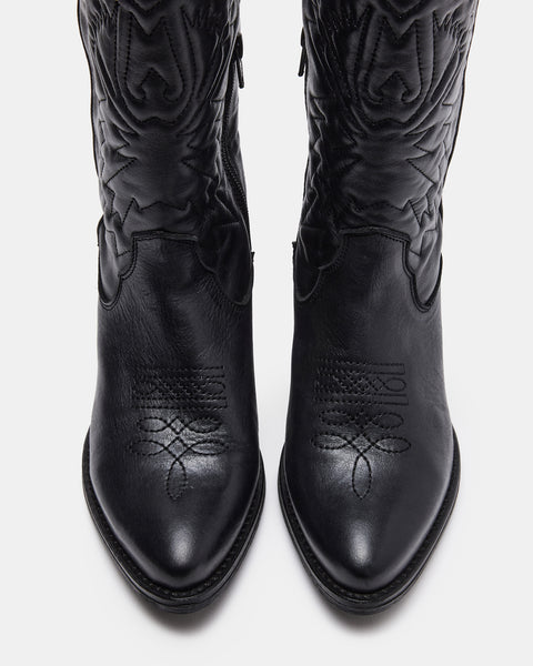 HAYWARD Black Leather Western Boots  Women's Leather Cowboy Boots – Steve  Madden