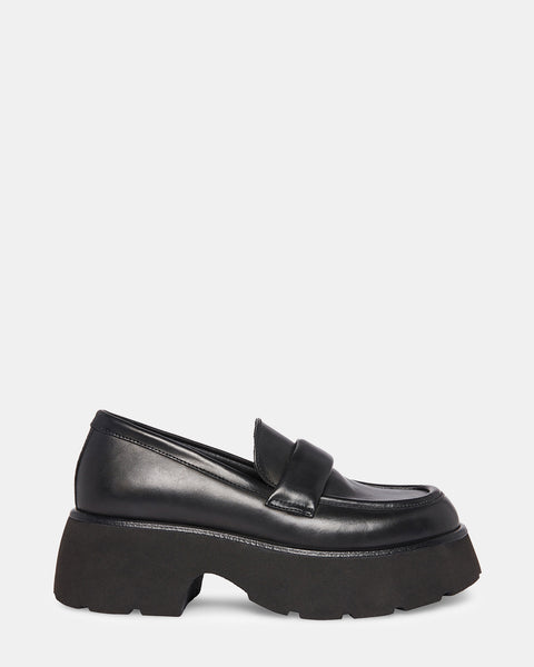kalligraf Majroe Watchful JAXI Black Leather Platform Loafer | Women's Loafers – Steve Madden