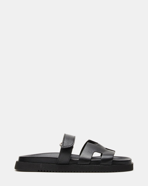 MAYVEN Black Leather Flatform Slide Sandal