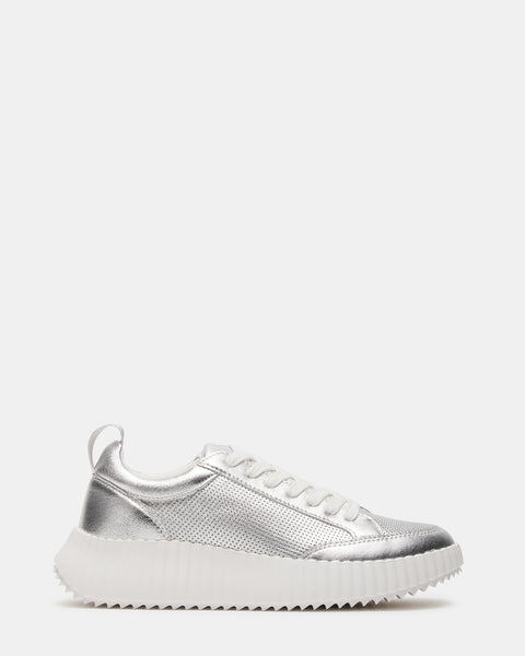 SHOCK Silver Leather Low-Top Lace-Up Sneaker