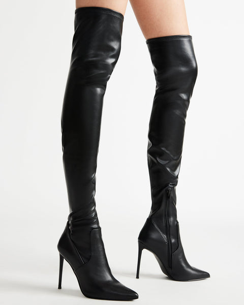 LOUIS VUITTON Military Black Leather Knee- High Heel Boots Size 38