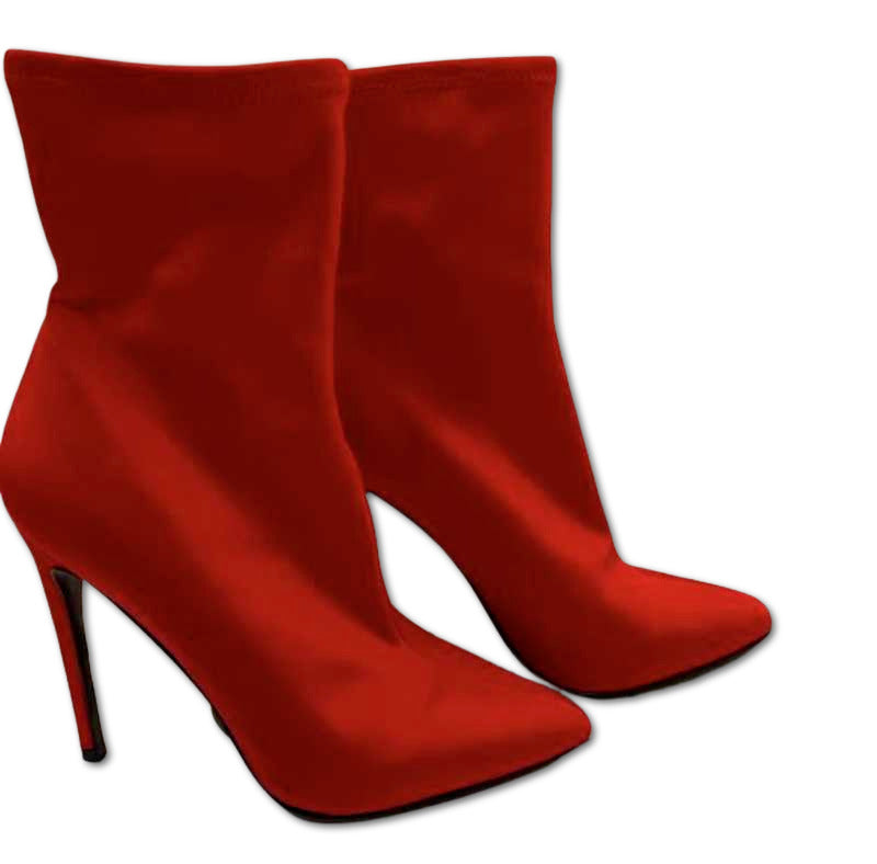 Balenciaga Knife Stiletto Boots, High Heel Boots, Red