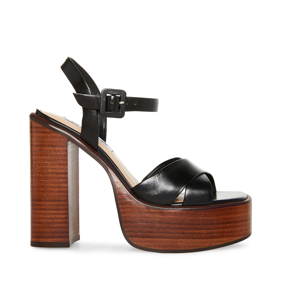 DAYANA Black Leather Wood Platform Heel | Women's Heels – Steve Madden