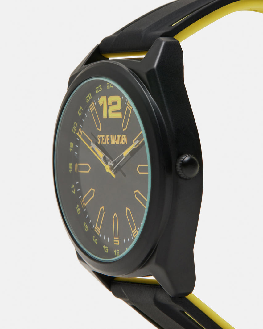 MEN'S SILICONE WATCH BLACK/YELLOW