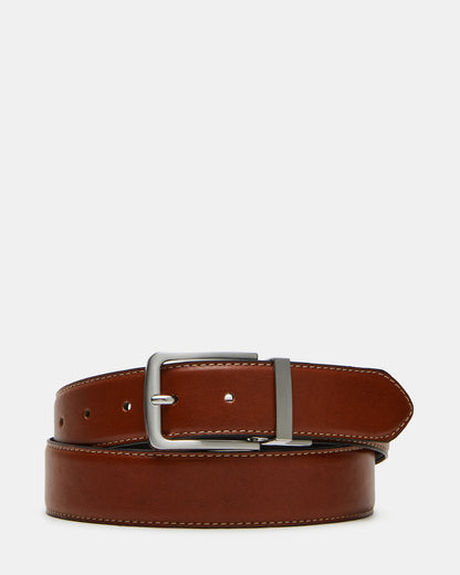 MEN'S REVERSIBLE FEATHERED BELT BLACK/COGNAC