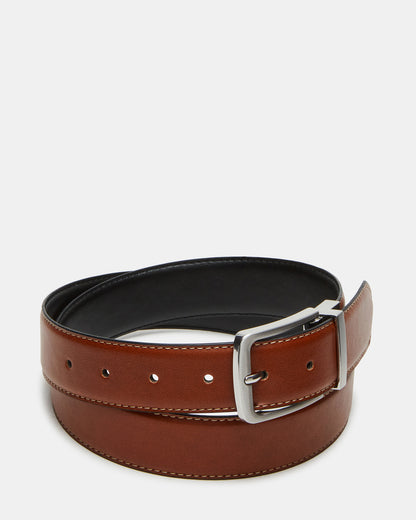 MEN'S REVERSIBLE FEATHERED BELT BLACK/COGNAC