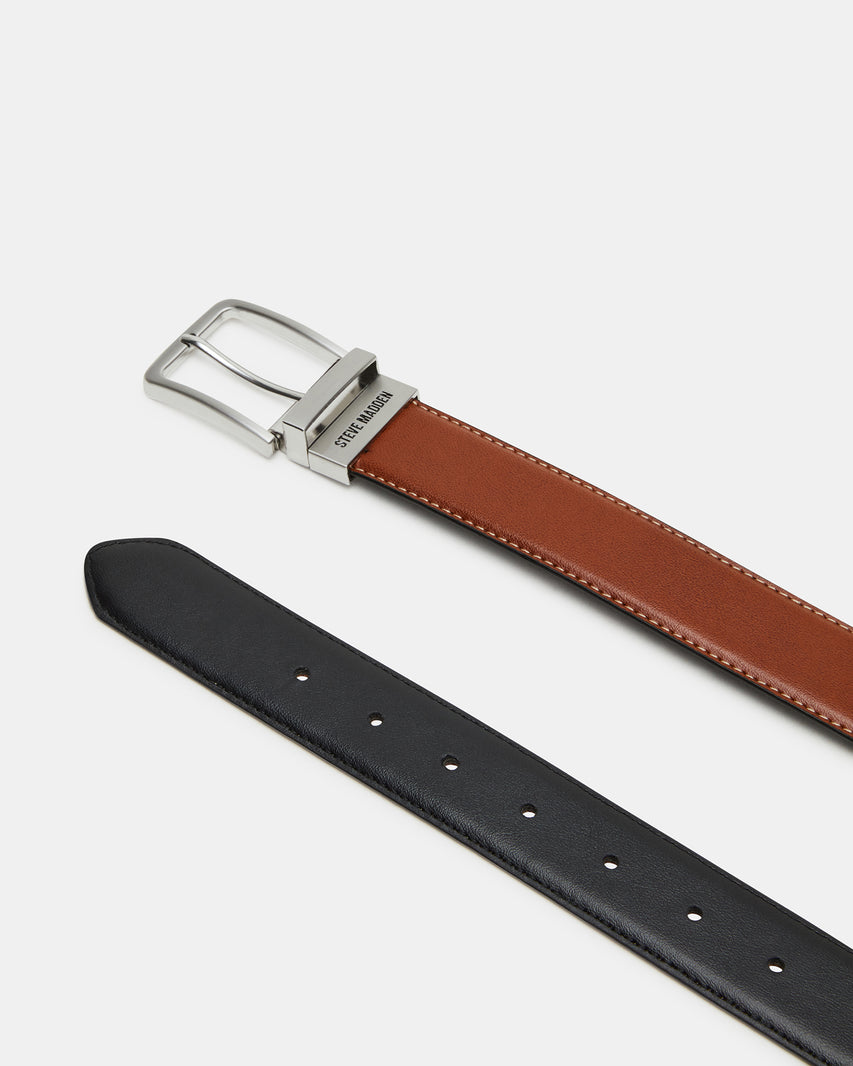 MEN'S REVERSIBLE FEATHERED BELT BLACK/COGNAC