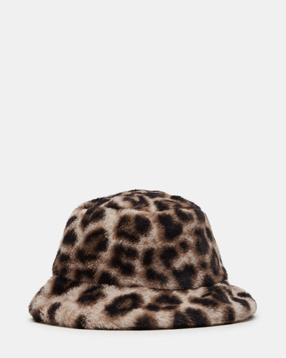 FAUX FUR BUCKET HAT LEOPARD