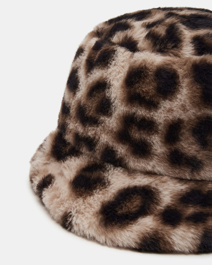 FAUX FUR BUCKET HAT LEOPARD