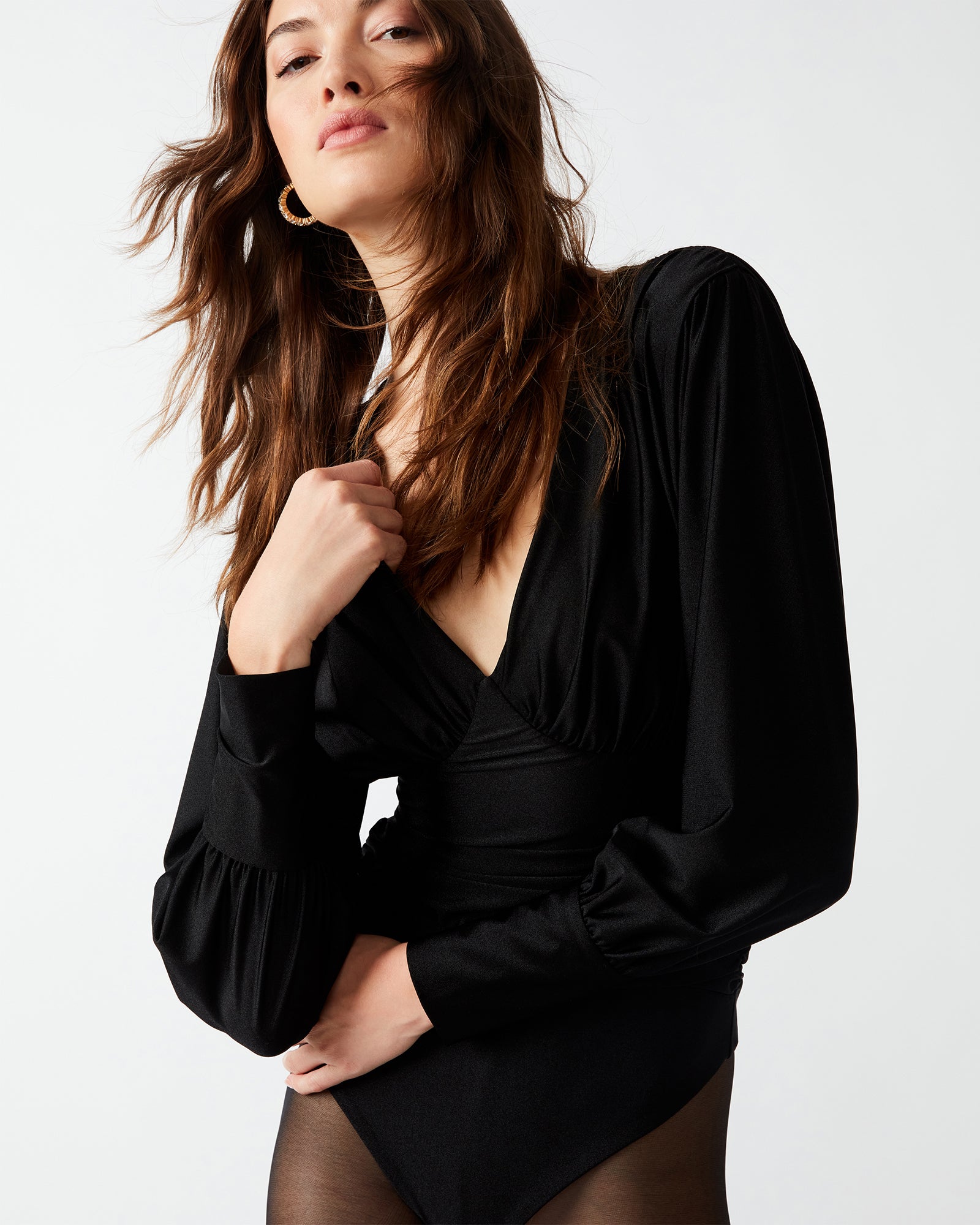Cut The Check Ruched Bodysuit - Black