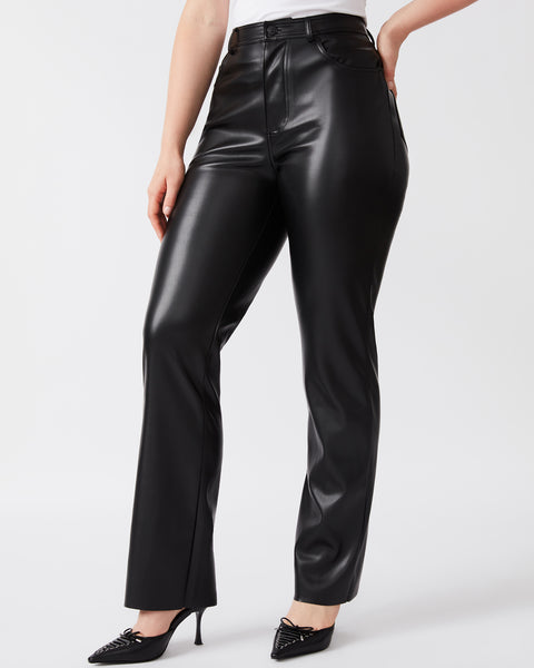 LOREN Pant Black | Women's Faux Leather Straight Leg Pant – Steve Madden