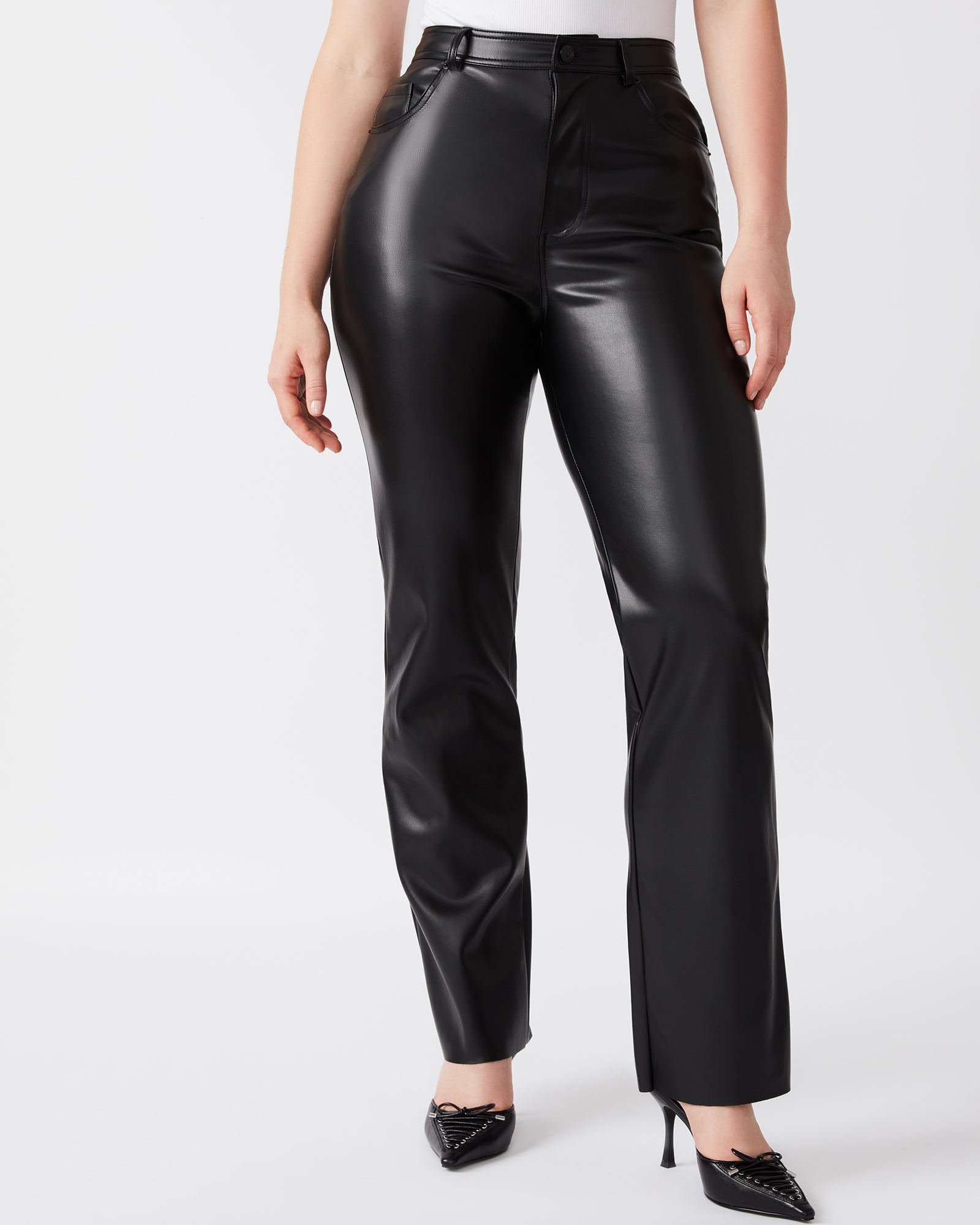 LOREN Pant Black | Women's Faux Leather Straight Leg Pant – Steve Madden