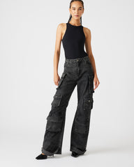 BRODY Pant Black Denim | Women's Wide Leg Cargo Pants – Steve Madden