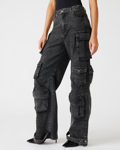 BRODY Pant Black Denim | Women's Wide Leg Cargo Pants – Steve Madden