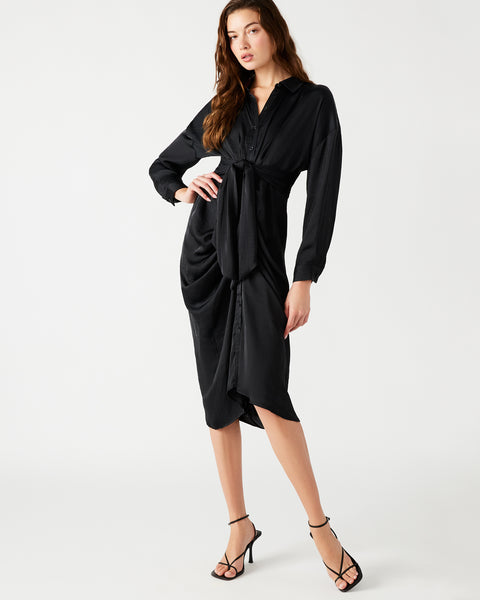 SULA Dress Black | Women's Button Up V-Neck Dress – Steve Madden