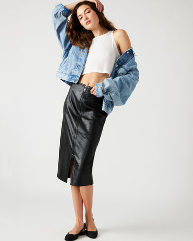 Faux Leather Midi Skirt - L / Black