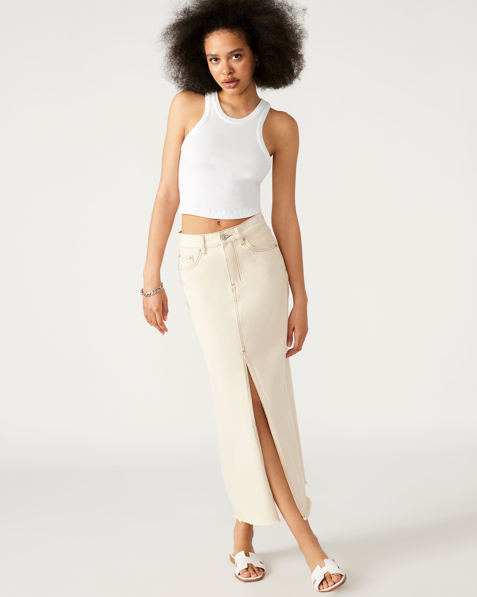 AVANI Denim Skirt Ivory | Women's Denim Maxi Skirt – Steve Madden