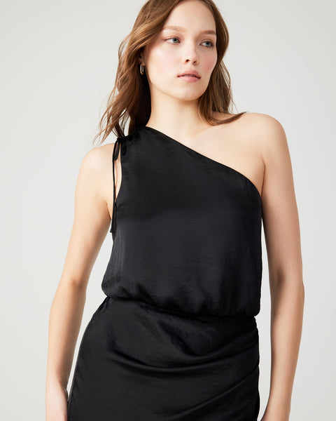 ADELE Dress Black | Women's Asymmetrical Midi Wrap Dress – Steve Madden