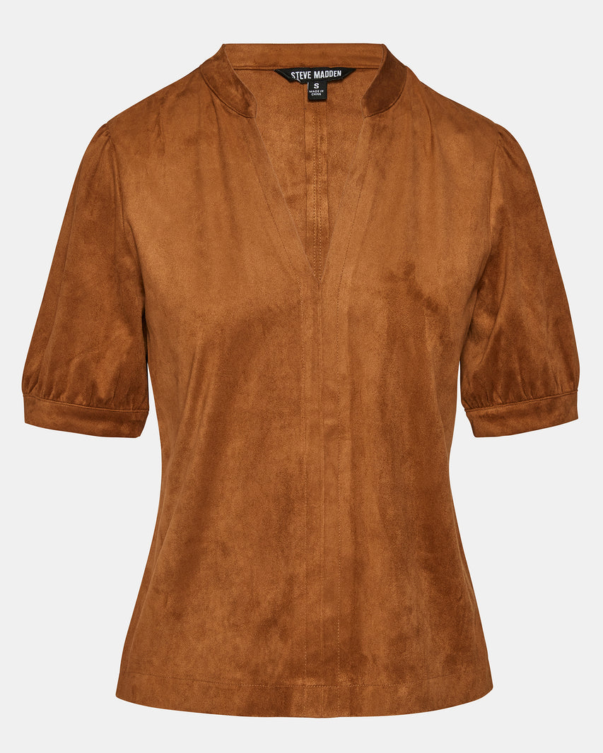 JANE SUEDE TOP COGNAC