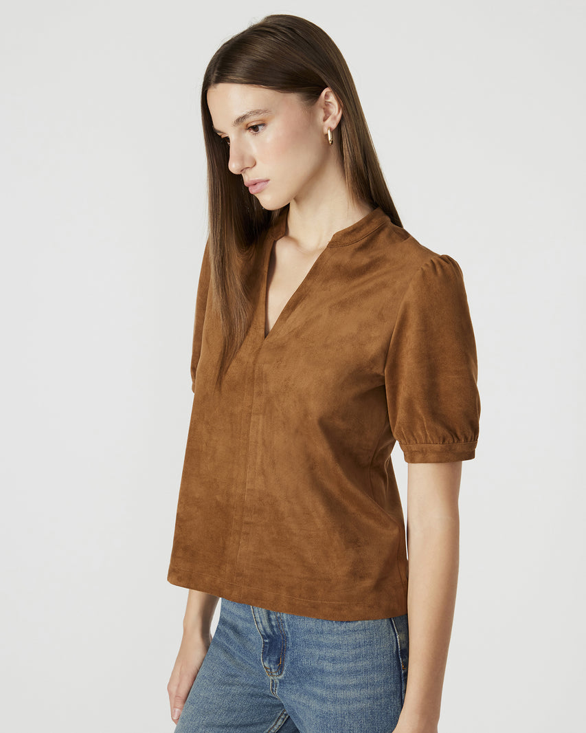 JANE SUEDE TOP COGNAC