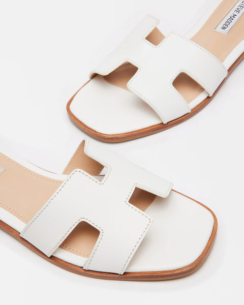 HADYN White Leather Sandal | Women's Designer Sandals – Steve Madden