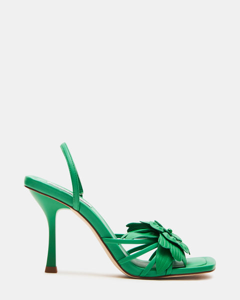 AROSE Green Leather 3D Floral Square Toe Heel | Women's Heels – Steve ...