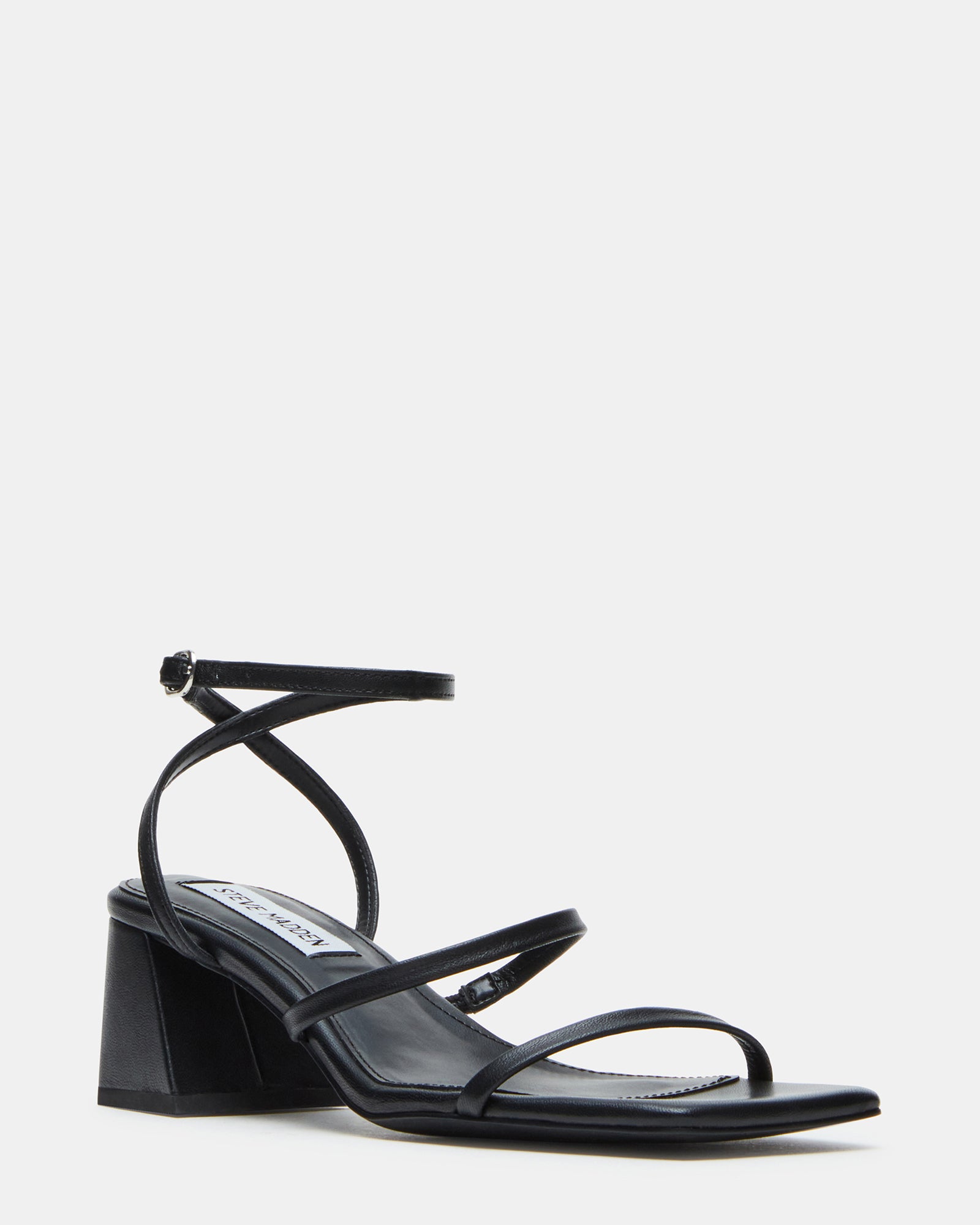 ASHLYNN Black Leather Strappy Square Toe Block Heel | Women's Heels ...