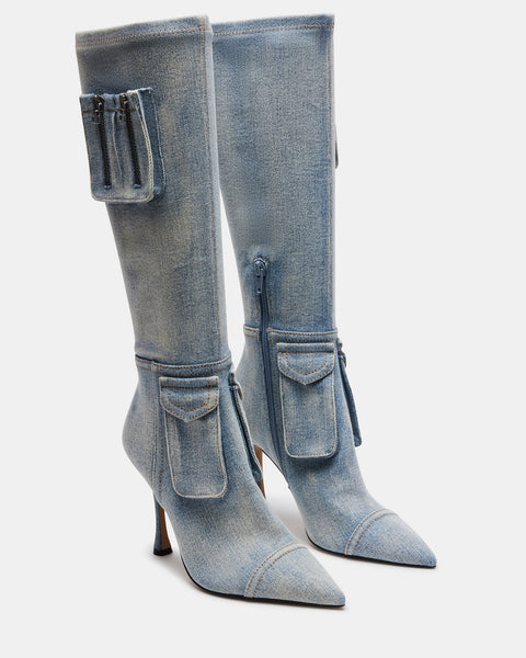 BECKHAM Denim Fabric Pointed Toe Stiletto Boot | Women's Boots – Steve ...