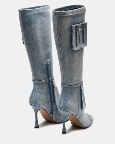 BECKHAM Denim Fabric Pointed Toe Stiletto Boot | Women's Boots