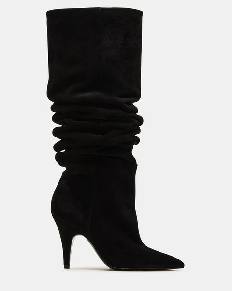 BELLAMIE Black Suede Knee-High Pointed Toe Boot | Women's Boots – Steve ...