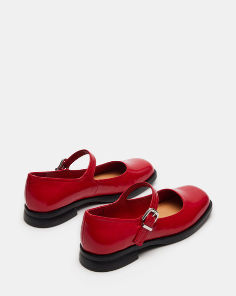 DELANCY Red Leather Mary Jane | Women's Flats – Steve Madden