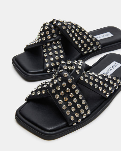 DAVIDSON Black Square Toe Rhinestone Slide | Women's Sandals – Steve Madden