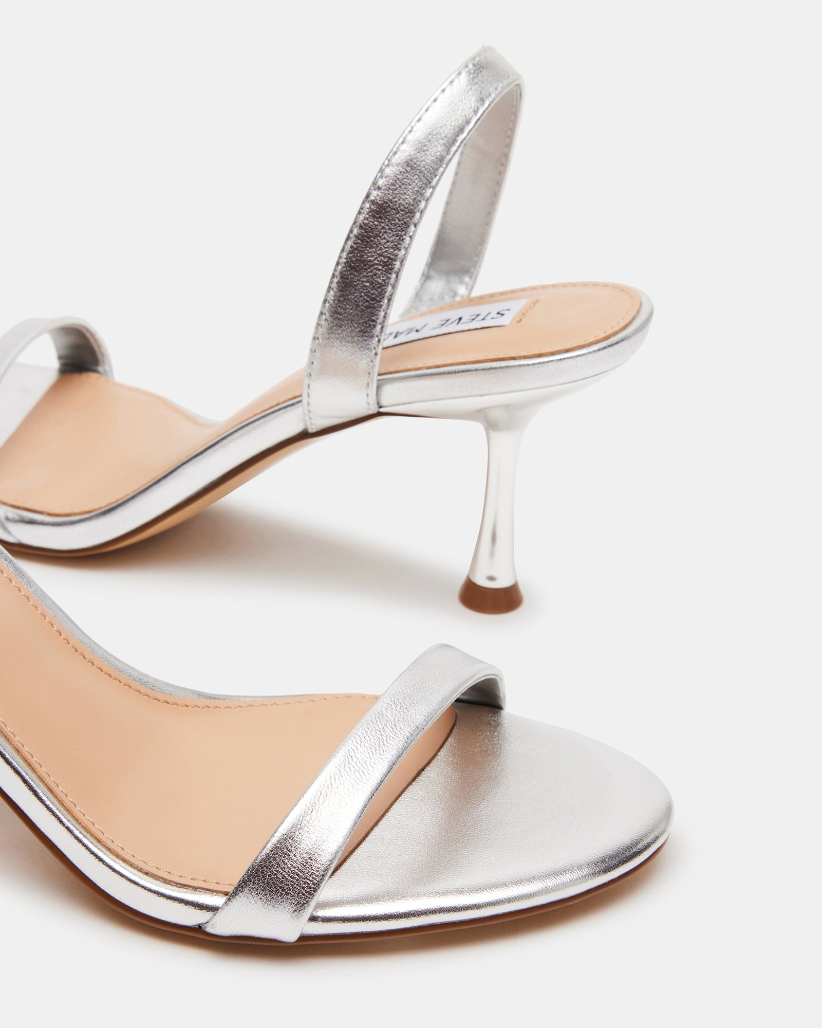ELMA Silver Leather Slingback Strappy Kitten Heel | Women's Heels ...