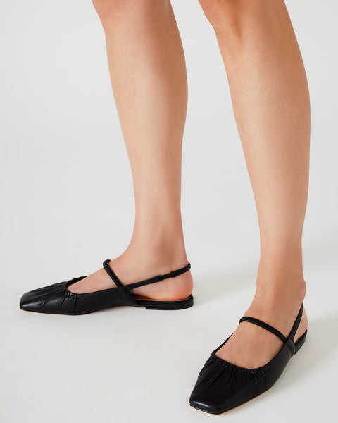 HASTINGS Black Leather Ruched Slingback Ballet Flat | Women's Flats ...