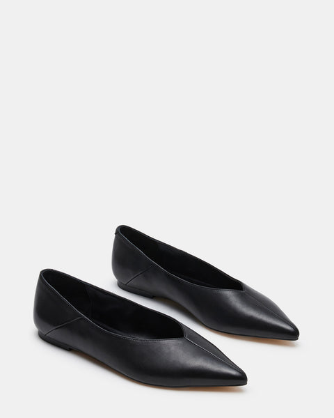 IDALINE Black Leather Pointed Toe Ballet Flat | Women's Flats – Steve ...