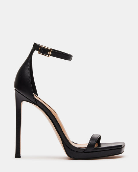 IRIDESSA Black Leather Square Toe Stiletto Heel | Women's Heels – Steve ...