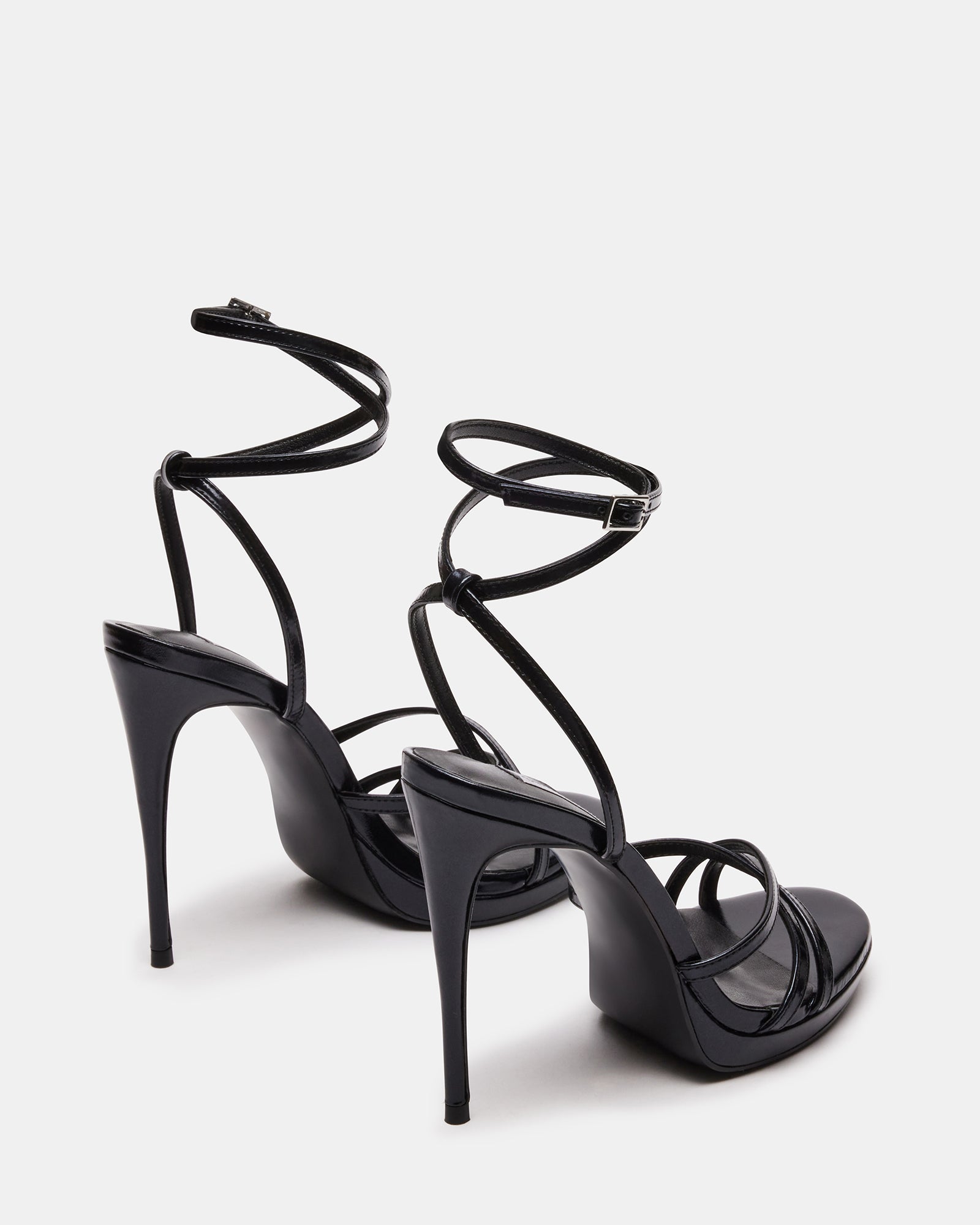 JAYLA Black Leather Strappy Stiletto Heel | Women's Heels – Steve Madden