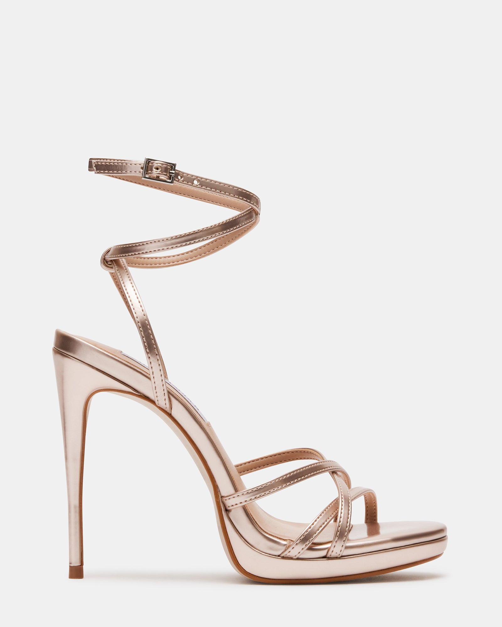 Strappy high-heeled sandals in gold metallic leather . PURA LOPEZ