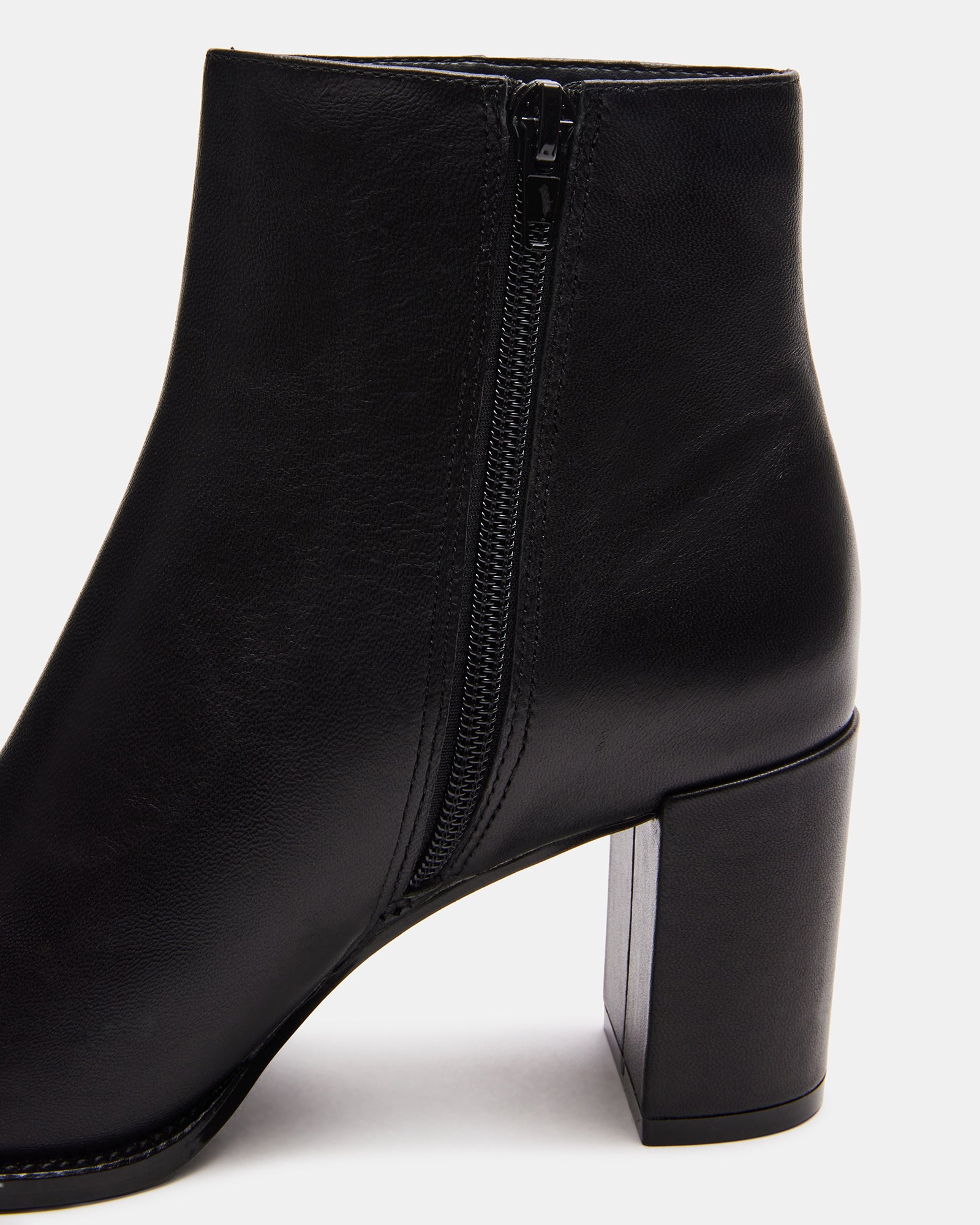 JOZIE Black Leather Block Heel Bootie | Women's Booties – Steve Madden