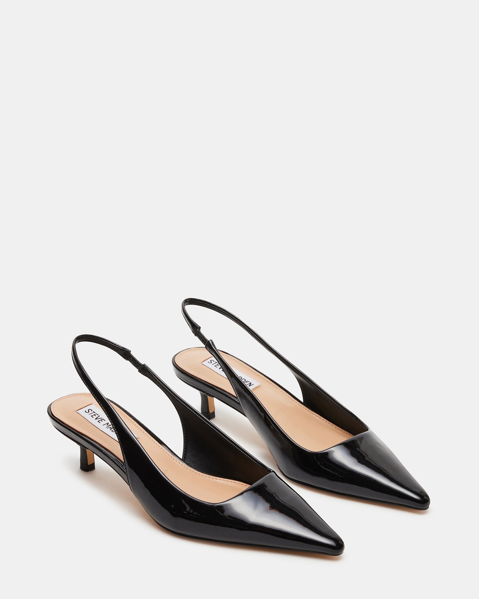 KARI Black Patent Slingback Point Toe Kitten Heel | Women's Heels ...