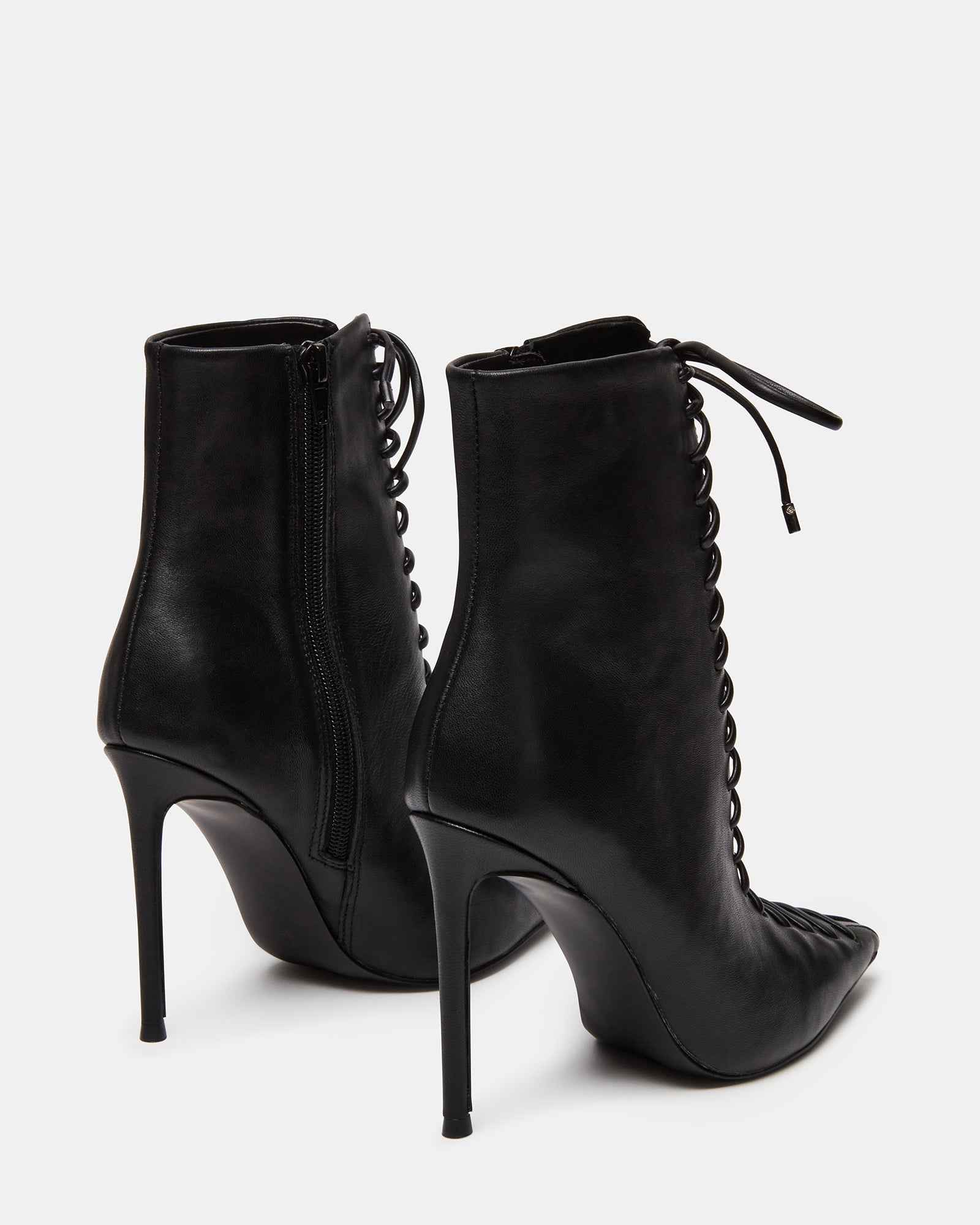 KATARI Black Leather Lace-Up Stiletto Bootie | Women's Booties – Steve ...