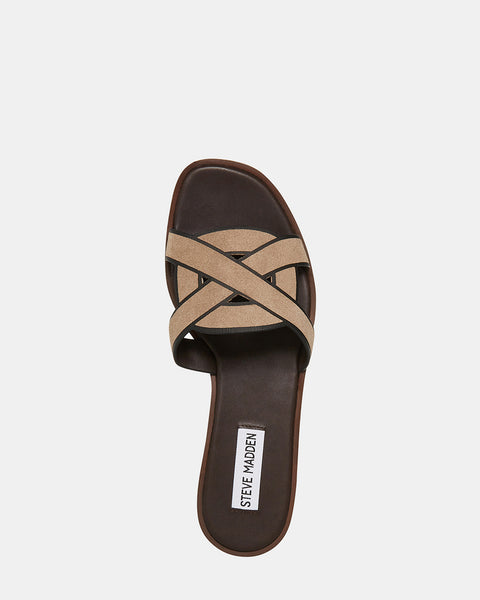 KNIA Taupe Flat Slide Sandal | Women's Sandals – Steve Madden