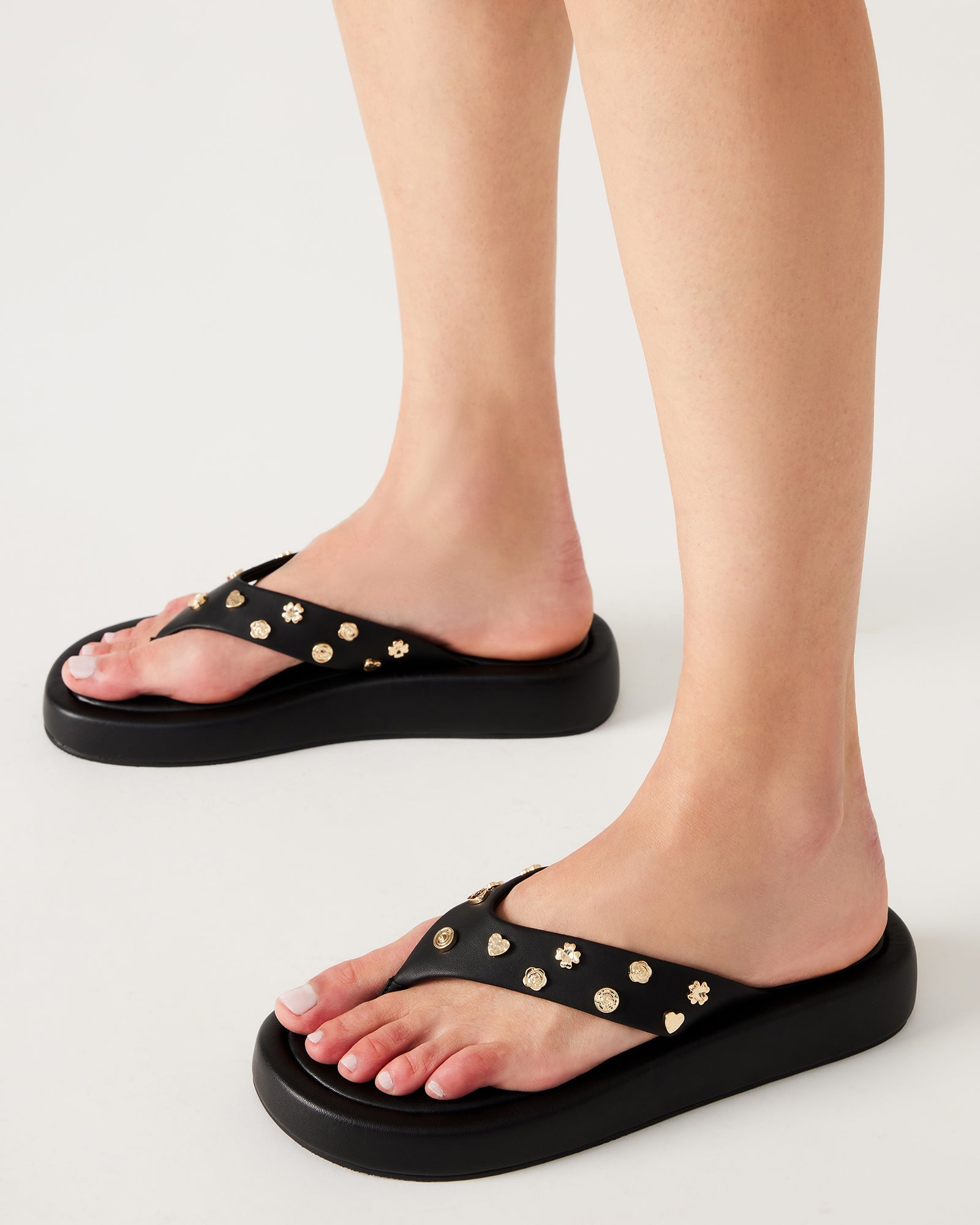 KYLEN Charms Black Leather Thong Slide Sandal | Women's Sandals – Steve ...